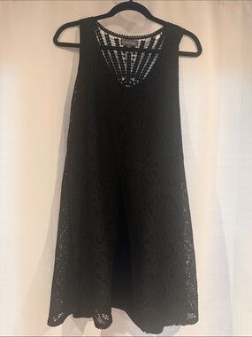 Luxology Black Crochet A-Line Tunic Dress